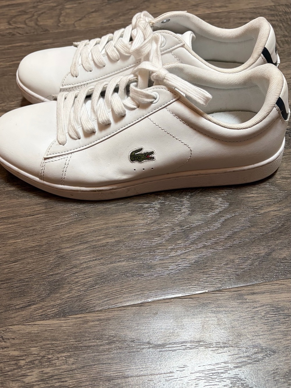 Lacoste White Low-Top Leather Sneakers with Green Croc
